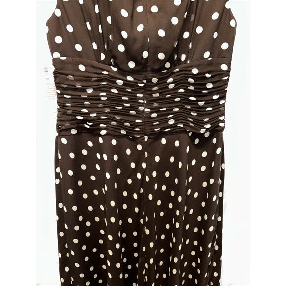 NWT Adrianna Papell Sz 12 Brown Silk Chiffon Polka Dot Midi Dress Lined Wedding - Picture 9 of 12